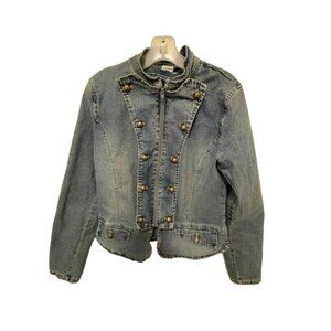 Lena Jeans Womens Denim Jacket Blue Zip Up Stretch Pockets‎ Cadet Lapel M
